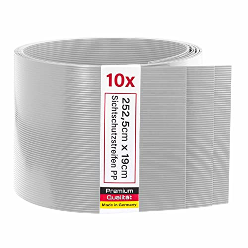 Zaunrebell - Sichtschutzstreifen aus PP - 252x19 cm für Doppelstabmattenzaun, Gittermattenzaun - Made in Germany (10 Streifen, Fenstergrau)