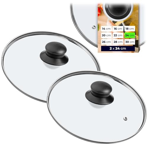 KADAX 2er Set Glasdeckel, Topfdeckel Ø24 cm, hitzebeständig, Universaldeckel mit Griff, für Töpfe und Pfannen, Sichtkochen und sauberer Herd