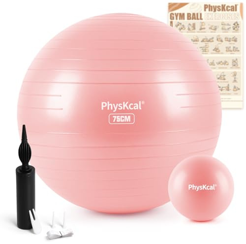 PhysKcal 75 cm Rosa Gymnastikball Set, Ergonomischer Sitzball für Büro