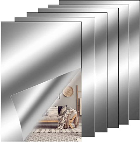 QESSUVNC 6 Stücke Spiegelfolie Selbstklebend Spiegel, Flexibler Klebespiegel Nicht Glas Spiegelfliesen Selbstklebend Fliesenspiegel Wandaufkleber für DIY Hause Badezimmer Wanddekoration (4 x 6 Zoll)