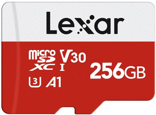 Lexar Micro SD Card 256GB E Series, Up to 100MB/s, microSDXC UHS-I | U3, V30 , A1, Class10, High Speed TF Card, SD Card with Adapter