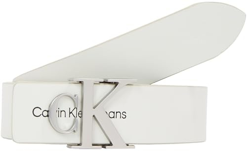 Calvin Klein Damen Gürtel Monogram Hardware 3.0 cm Ledergürtel, Schwarz (Black), 75 cm, Beige (Icicle), 75 cm
