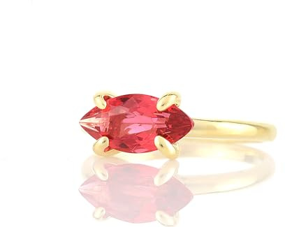 Tourmaline Rose Horizontale Taillée en Marquise Bague en Remplie d'Or - Pierre de Naissance Octobre Bijoux pour Elle - Bague de Fiançailles Taillée en Marquise - Bague Cocktail Rose Faite à la Main