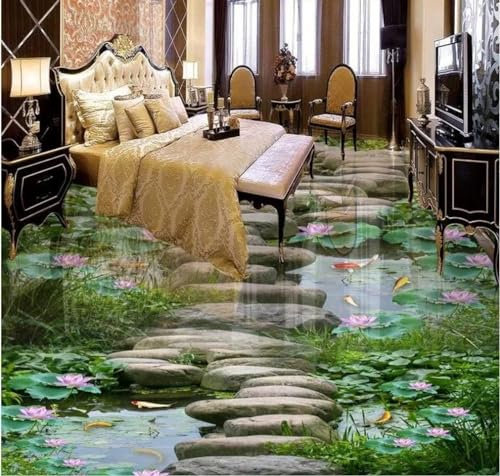 Bodenaufkleber Straße im Lotus-Fischteich, Bodenbelag, Malerei, 3D-Tapete, 200 x 140 cm Bodenfliesen Wandbilder Aufkleber Selbstklebendes Vinyl Wallpaper, Epoxidharz