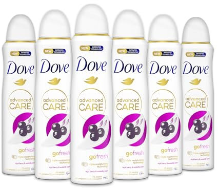 Dove Deodorante Spray Advanced Care Go Fresh Açaí, con Formula Idratante e Delicata sulla Pelle, Senza Alcol, Pelle Asciutta Fino a 72 Ore, Deodorante Uomo e Donna, 6 Pezzi da 150ml