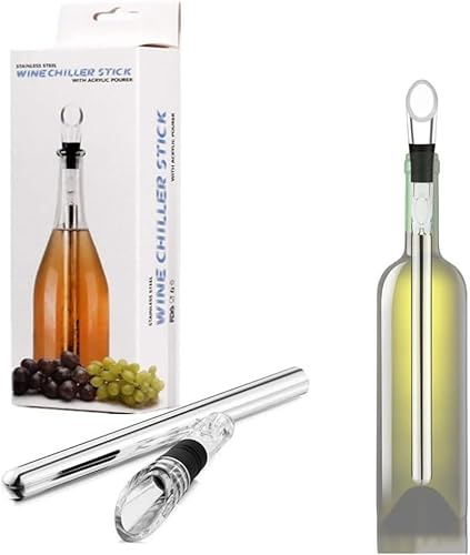 Wine Cooler Stick Set, Wine Chiller Stick with Stainless Steel Wine Pouer and Chill Rod, Wine Bottle Cooler Stick with Aerator Pourer