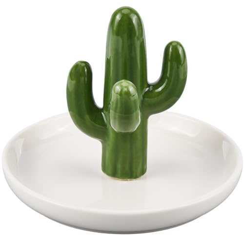 SUNNYCLUE 1 Stück Kaktus Ringhalter Keramik Schmuckhalter Schale Grüne Pflanze Porzellan Schmuckteller Aufbewahrungsschale Für Armbänder Halsketten Ohrringe Ringe Display Heimdekoration Festival Gesch