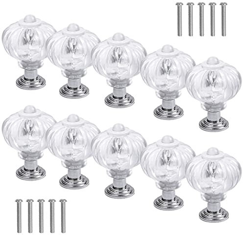 Rapidbok 10pcs Pomos y Tiradores de Cristal, Tiradores de Muebles, Pomos Tirador para Cajón, Pomo de Armario Redondo de Acrílico, Tiradores de Tocador con Tornillos para Cocina Armario Baño Armario