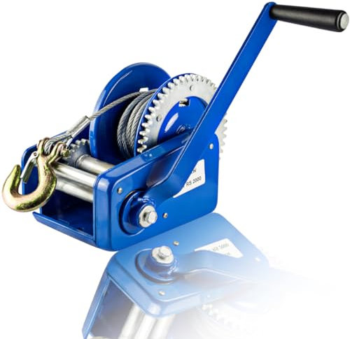 Husar Winch Handseilwinde 2000 lbs 907 kg, mit Drahtseil 10 Meter, Automatische Reibungsbremse, doppeltwirkend, verstärkte Stahlzahnräder, Winde für Boote, Anhänger, Industrie