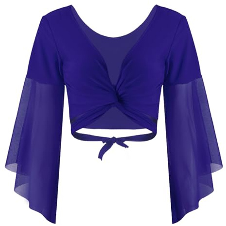 Hedmy Femme Boléro De Danse du Ventre Orientale Haut De Danse Salsa Rumba Yoga Cardigan De Soirée Bal Carnaval Fête Compétition Bleu Royal Taille Unique