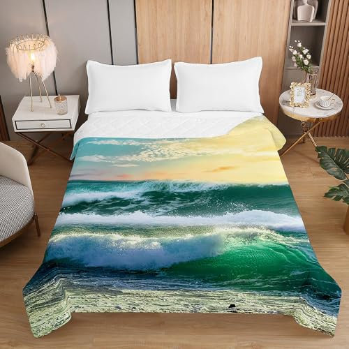 Highdi Stile Estivo da Spiaggia Piumino Estivo Matrimoniale, Microfibra Extra Morbido Trapunta Matrimoniale, Bedding Piumino, Piumone Leggero per Tutte Le Stagioni (Mare,220 * 240cm)