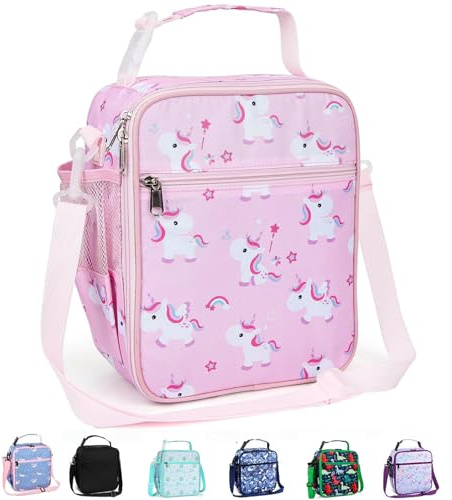 Maidyna Kids Lunch Bag, Reusable Lunch Bag with Adjustable Strap, Insulated Picnic Bag for Adults at Work, Children at School (Pink Pony)