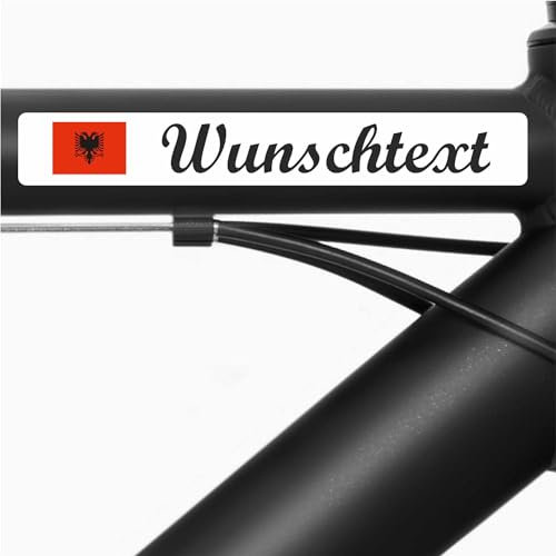 INDIGOS UG - Fahrrad Aufkleber Rahmen Albanien - glatt - Fahrradaufkleber Fahne Sticker selbst gestalten - 13 Flaggen mit Wunschtext personalisiert - Namensaufkleber Erwachsene - Sport, Rennen
