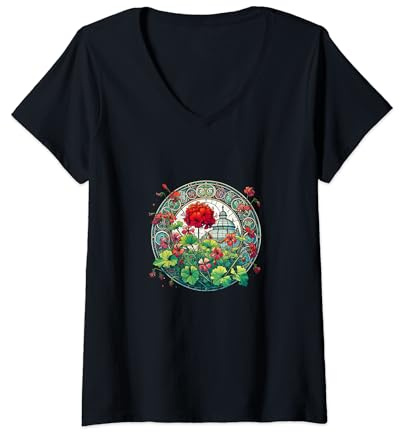 Donna Begonie Illustrazione Begonia Opera d'arte Maglietta con Collo a V