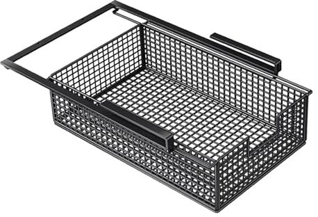 FLCPJGV Hanging Pullout Drawer Basket under Desk Organizer Single Wire Basket Coffee Pod Holder Drawer for Counter Office Cabinet