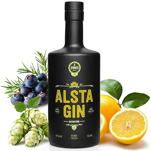 Alsta Gin Naturtrüb – Frische Zitrone & Hopfen, Handcrafted Gin aus Hamburg | 45% Vol | 500ml