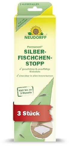 Neudorff Permanent SilberfischchenStopp – Fängt effektiv Silberfische und Papierfische in allen Innenräumen. Geruchlose und insektizidfreie Klebefalle, 3 Stück, Weiß