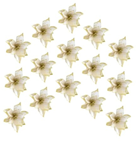 LIFKICH 15pcs Künstliche Weihnachten Baum Gefälschte Blume Ornamente Lebendige Goldene Blume Anordnung Für Weihnachten Party