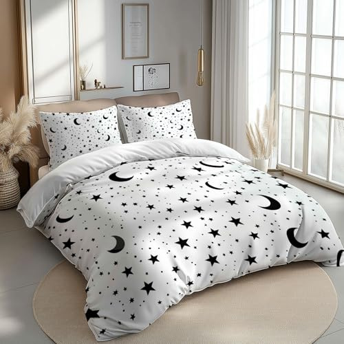 CozyRest Bettwäsche Set Minimalistische Sterne und Mond, 155 x 220 cm Bettbezug, Mikrofaser Wendebettwäsche mit Reißverschluss, 2 Kissenbezüge 80x80 cm, Weich & Pflegeleicht, Einzelbett