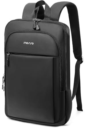 MOSISO Laptop Rucksack für Herren, Schlanker Leicht Kompakter Computer Rucksack für College Arbeit Business Büro Reisen, 15,6 Zoll Wasserdicht Laptop Tasche Casual Daypack mit Gepäckriemen, Schwarz