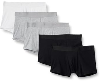 Amazon Essentials Bóxers de Algodón Jersey Hombre, Pack de 5, Blanco/Gris Mezcla/Negro, M