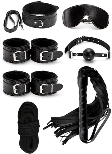 Set bondage de 8 piezas ajustables para muñecas y tobillos - Negro