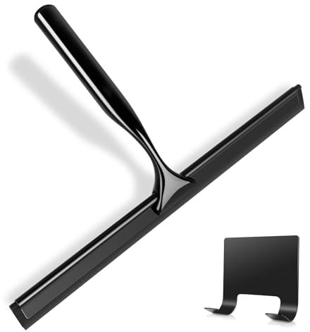 Shower Squeegee Black 10 Inch Stainless Steel Window Squeegee Shower Screen Wiper Cleaner Scraper with Hook for Bathroom Glass Shower Doors