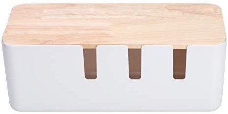 Power Cord Storage Box Cable Organizer Box Cable Management Box for Home Office Desks ABS Rubber Wood 30.3x12.5x11.5cm 566g