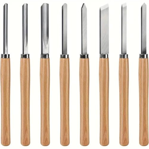 Juego de 8 cinceles profesionales de torneado de madera de alta velocidad, juego de cinceles de torno, de punta redonda para torno de carpintería
