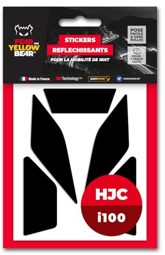 Fear The Yellow Bear© Easy Replica Compatible avec HJC i100™, Kit 5 Stickers réfléchissants REPOSITIONNABLES, pour Casque Moto, 3M™ Technology (Noir)