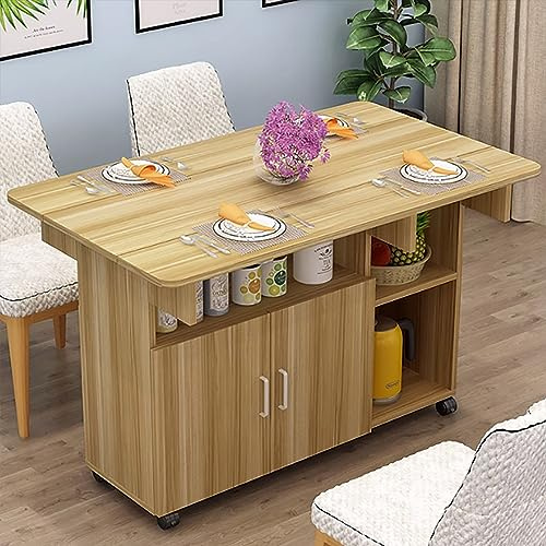 Tavolo da pranzo mobile pieghevole con armadietto e ripiano aperto, design salvaspazio su 6 ruote, perfetto per lavoro, studio e sala da pranzo (80 cm, colore B)