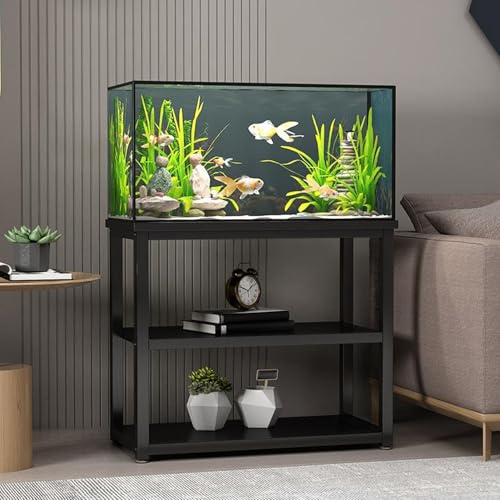 Modern Aquarium Base Stand Fish Tank Stand with Storage,Heavy Duty Metal Reptile Tank Turtle Terrariums Stand Breeder Tank for Home Office, 3-Tier Sofa Side End Table Printer Table, 880 Lbs Capacity