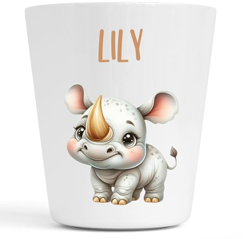 Générique Gobelet en Plastique pour Enfants | Gobelet Personnalisé avec Nom |Verre Plastique Incassable Personnalisé motif animaux (Rhino Lily)
