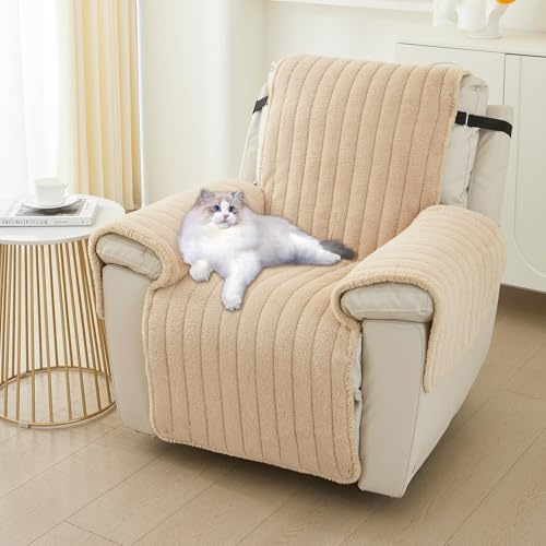 YancLife Recliner Chair Cover, Plush Non Slip Armchair Cover, Soft Washable Plush Armchair Slipcover with Elastic Strap, Slipcover Non Slip Furniture Protector for Kids and Pets (Coffee, 55x200cm)
