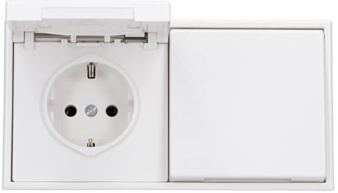 JUNG Serie LS IP44 Klappdeckelset Alpinweiß 2-fach | mit 2x LS1520KLWW SCHUKO Steckdose m. Klappdeckel, 2x 551WU Dichtungsflansch, LS982WW Rahmen 2-fach