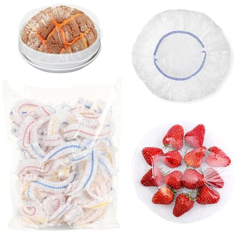 Juguta 100 Pièces Couvercles Alimentaires Élastiques Coloré, Sacs de Conservation des Aliments en Plastique Élastiques, Sacs de Conservation Frais pour Fruits/Légumes/Viande/Aliments