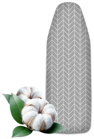 VELLUSTRA Copriasse da Stiro Universale, In Cotone, Con Elastico e Velcro, Una Stiratura Facile e Veloce, Ricambio Copri Asse da Stiro, per Ferro Da Stiro a Vapore, Grigio, 145 x 55cm(Taglia L)