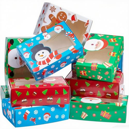 Joykindom 20 Stück Keksschachtel Weihnachten, 22x15x7cm Keksdose Weihnachten Keksboxen Keksverpackungen Weihnachten Geschenkbox Weihnachten Keksschachtel mit Sichtfenster für Süßigkeiten Kuchen Kekse
