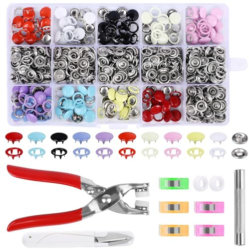Yaunming Druckknopf Set, Druckknöpfe Ohne Nähen Set mit 240 Druckknöpfe(10 Farben), Zange, ​​Metall Knöpfe ​​ Leicht Anzubringen, für Kinderkleidung, DIY Basteln, Kleidungsreparatur