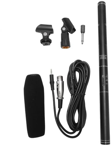 DouWen MO Téléphone Inter Cnser, téléphone C avec Support en métal et Housse en Mousse Coupe-Vent, Motif de Micro cardioïde pour caméscope DSLR, Comprend Un câble XLR de 8 m