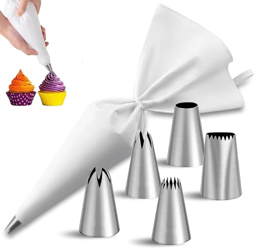 ZFRITP 6 Kit De Poche A Douille Reutilisable, Poche A Douille Patisserie Et Douilles, Poche À Douille Professionnelles pour Deco Gateau, Biscuits, Cupcake Et Muffins Gâteaux