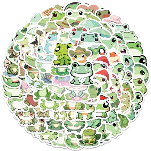 JAXICREY 100 Pcs Frog Stickers, Cute Frog Stickers, Waterproof Vinyl Sticker, Cartoon Animal Sticker for Water Bottle, Laptop, Skateboard, Scrapbook, Phone, Children, Adults, Teens Boys and Girls