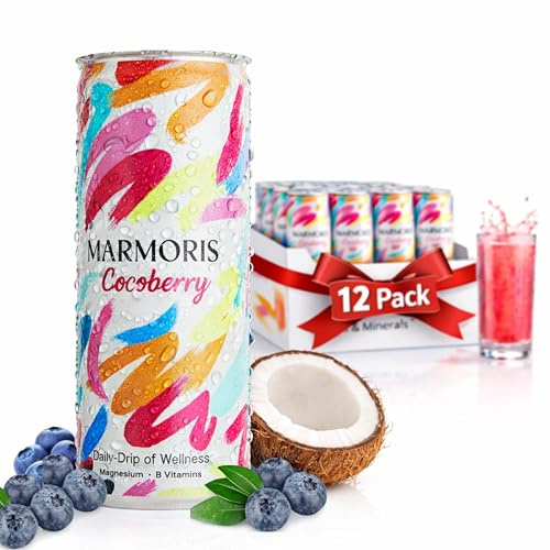 Marmoris Cocoberry Functional Energy Drink, confezione da 12 lattine da 250 ml, gusto cocco e frutti di bosco con magnesio e vitamina B. Bevanda senza caffeina con zero zuccheri e zero calorie