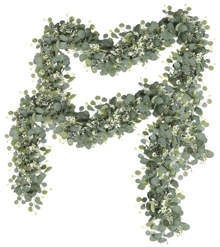 2 Stück Eukalyptus Girlande,1,8m Künstliche Girlanden Eukalyptus Kunstpflanzen Deko mit Eukalyptusranke für Hochzeitsstrauß, Blume, Heimdekoration