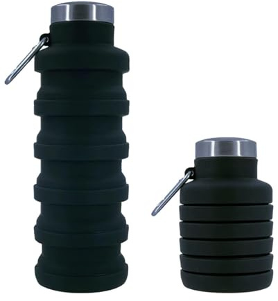 Collapsible Water Bottle, 500mlSilicone Water Bottle with Carabiner(Black) | Portable Foldable Water Bottle, Leakproof Sports Bottles for Gym Hiking Camping Cycling