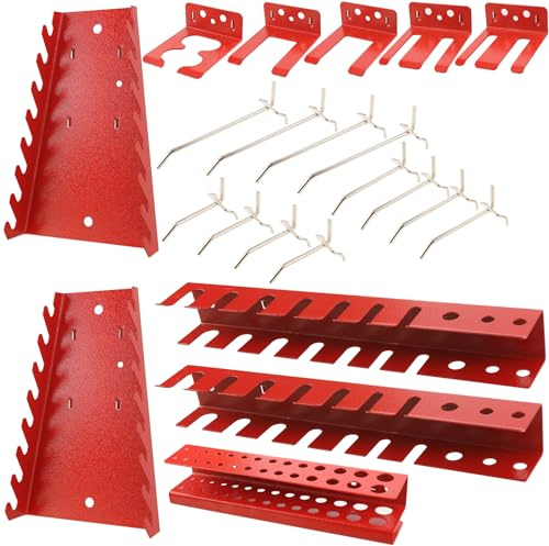 botle Lot de 22 porte-outils en acier pour panneaux perforés en métal : porte-clés, porte-tournevis, porte-forets et crochets, kit d'accessoires robustes