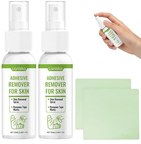 Pflasterentferner Spray 20ml, 2er Set – Pflasterlöser & Klebereste Entferner für sanfte Haut – Wirksam & hautfreundlich – Inklusive fusselfreier Reinigungstücher und Handtücher