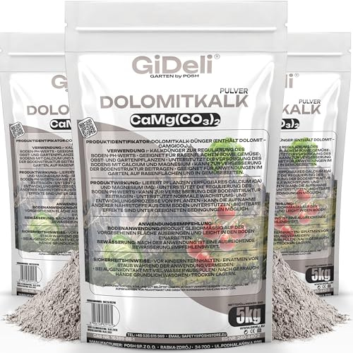 GiDeli Calce Dolomitica 3x5 kg - Correttore del pH del terreno e azione antimuschio - Calce per prati e orti - Ammendante in polvere naturale con calcio e magnesio
