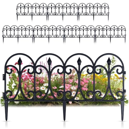 Vilde Beeteinfassung Gartenzaun Set 8 Stück 60 x 33 cm – Rasenkantenzaun Kunststoff Schwarz – Beetzaun für Garten Beeteinfassung Rasenkante Beetumrandung Garten Deko