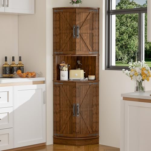 BonVache Eckschrank, Sideboard, Aufbewahrungsschrank, Hochschrank, Mehrzweckschrank für Esszimmer, Wohnzimmer, Büro, 165 x 56 x 41,5 cm, Braun